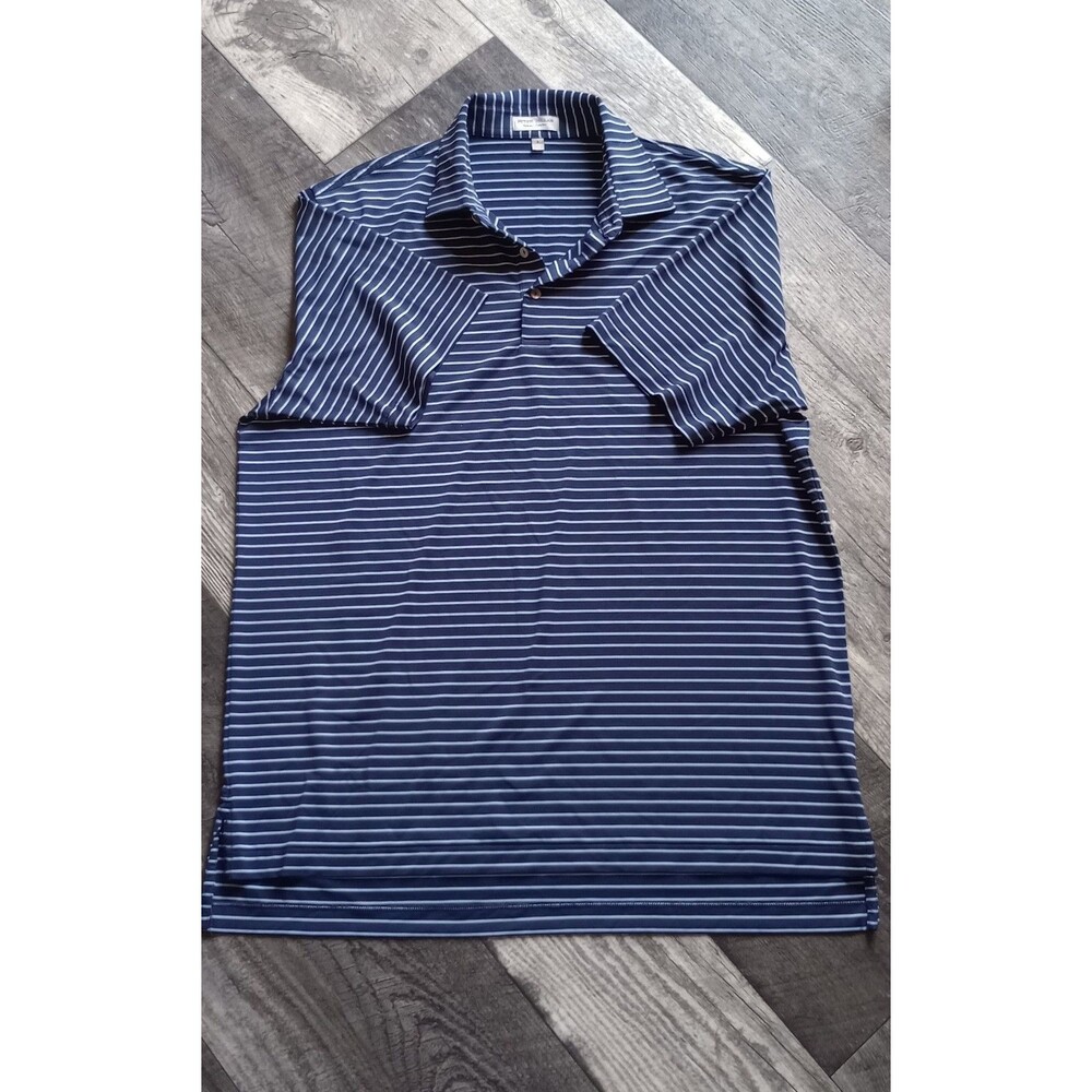 Peter Millar Mens L Blue & White Striped Summer Comfort Short Sleeve Polo